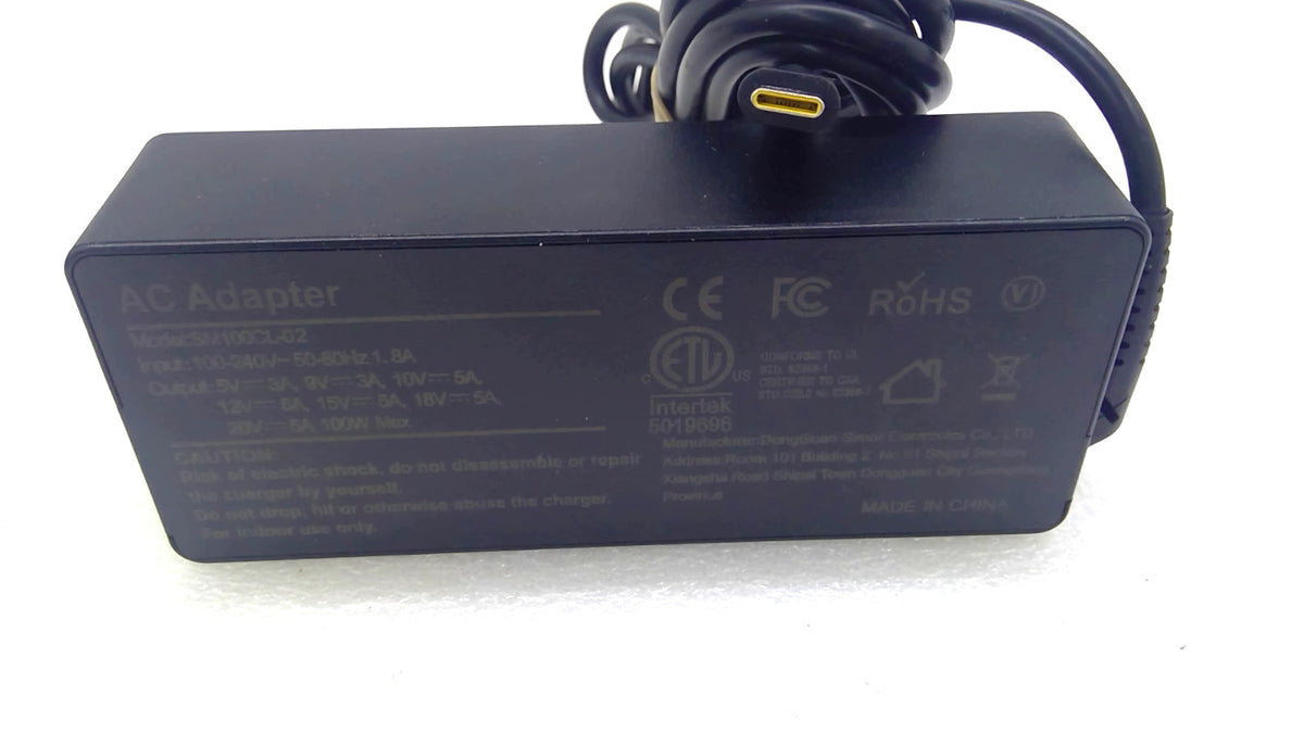 100W USB-C Type-C Laptop AC Power Adapter Charger SM100CL-02 w/ Cable