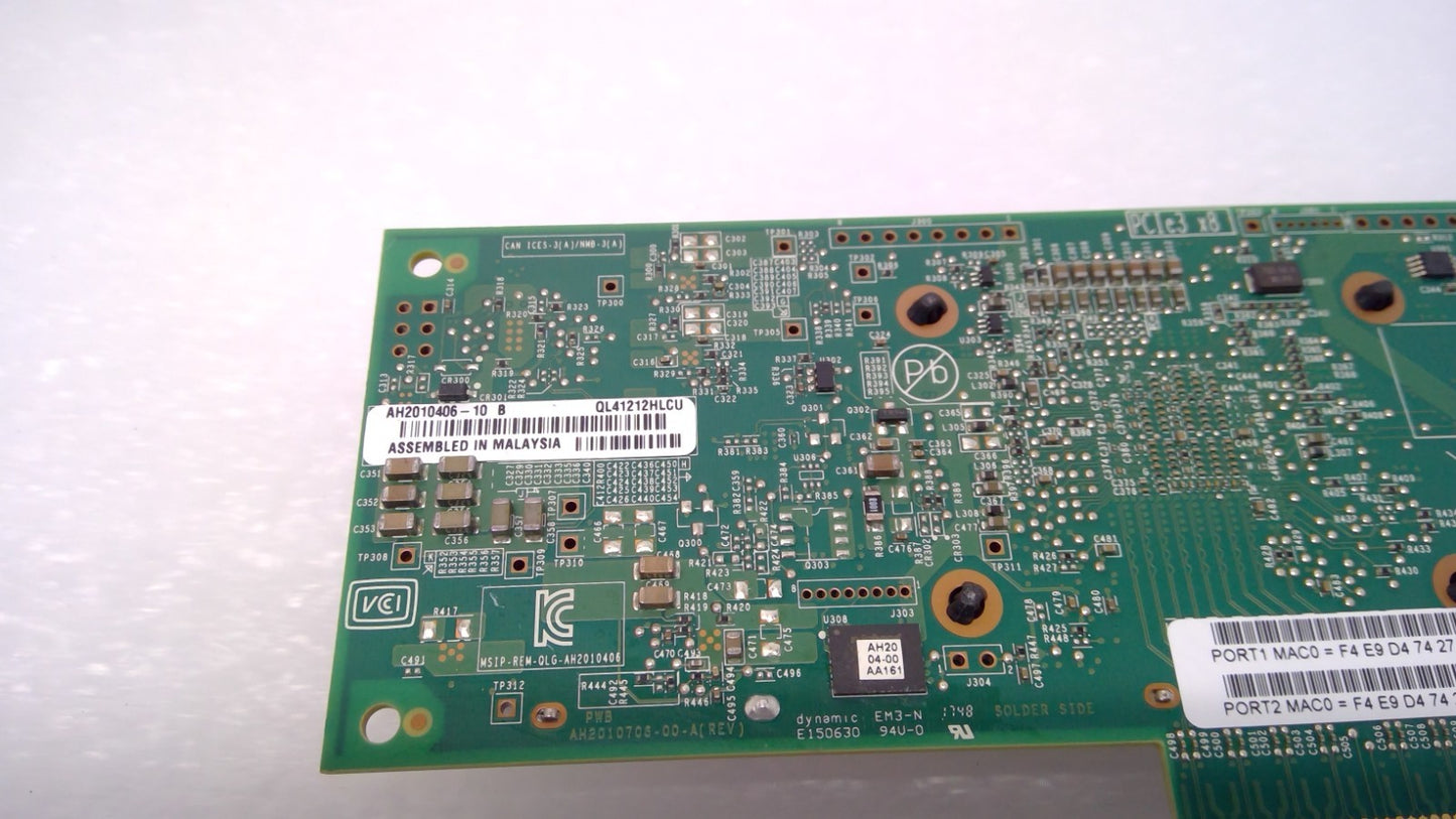 QLOGIC QL41212HLCU DUAL PORT SFP28 NIC PCIe 25/10GbE PCIE NETWORK CARD AH2010406
