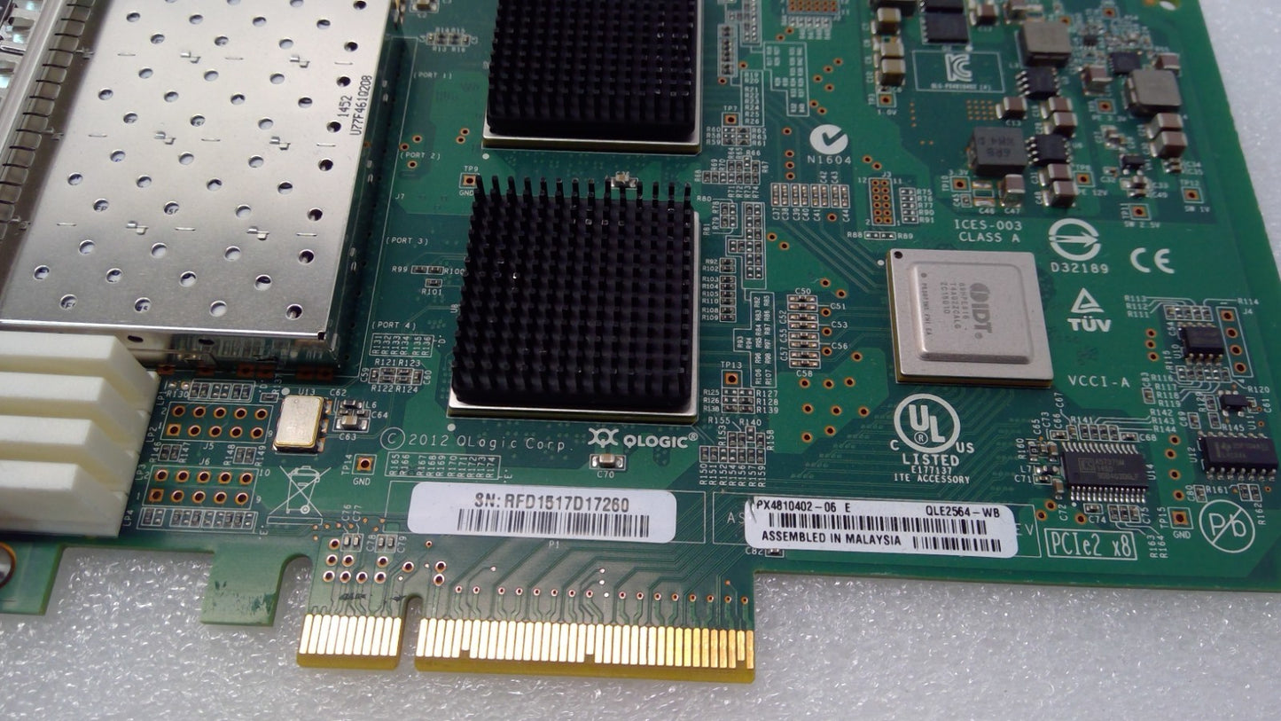 QLOGIC QLE2564 PX4810402-06 PCIe HBA FIBRE CHANNEL ADAPTER w Transceivers 4-PORT