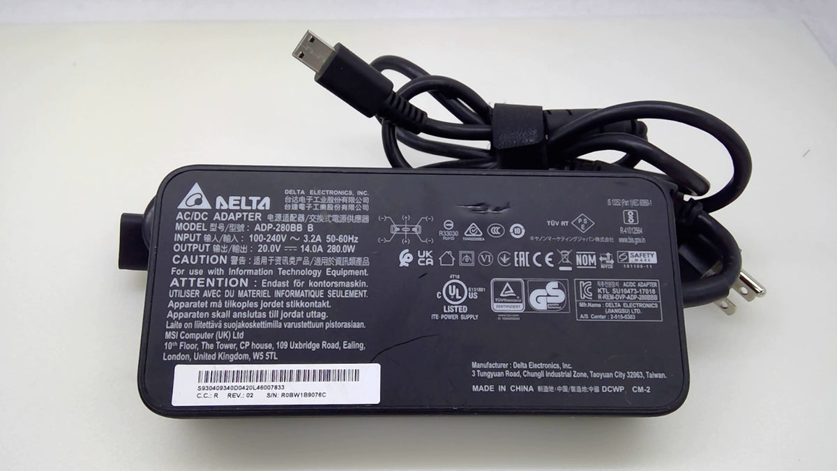 Genuine MSI Delta 280W ADP-280BB B 20V 14A 4-Pin Square Tip Charger