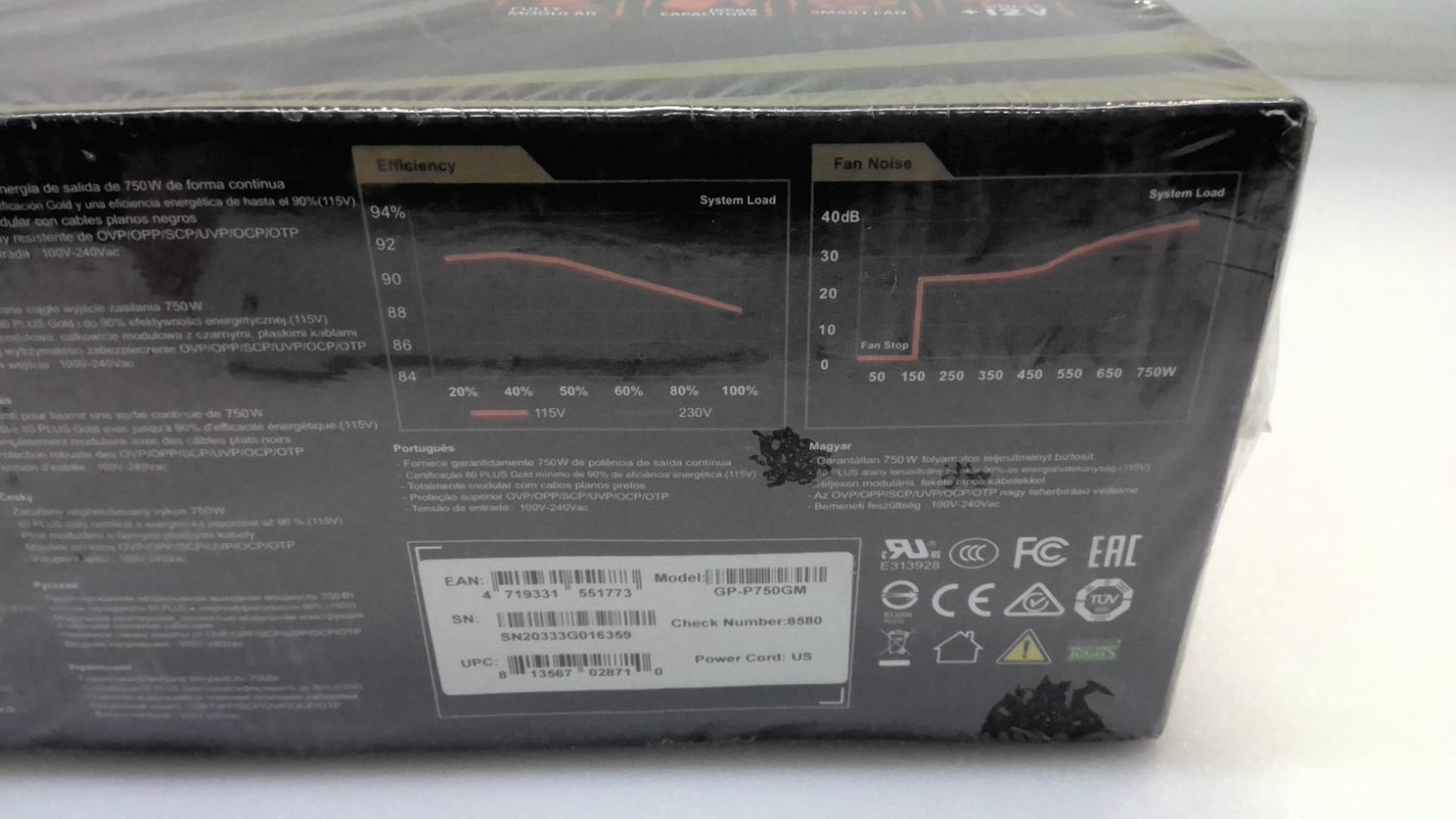 NEW Gigabyte P750GM 80 PLUS GOLD Modular Fully Power Supply 12V 120mm GP-P750GM