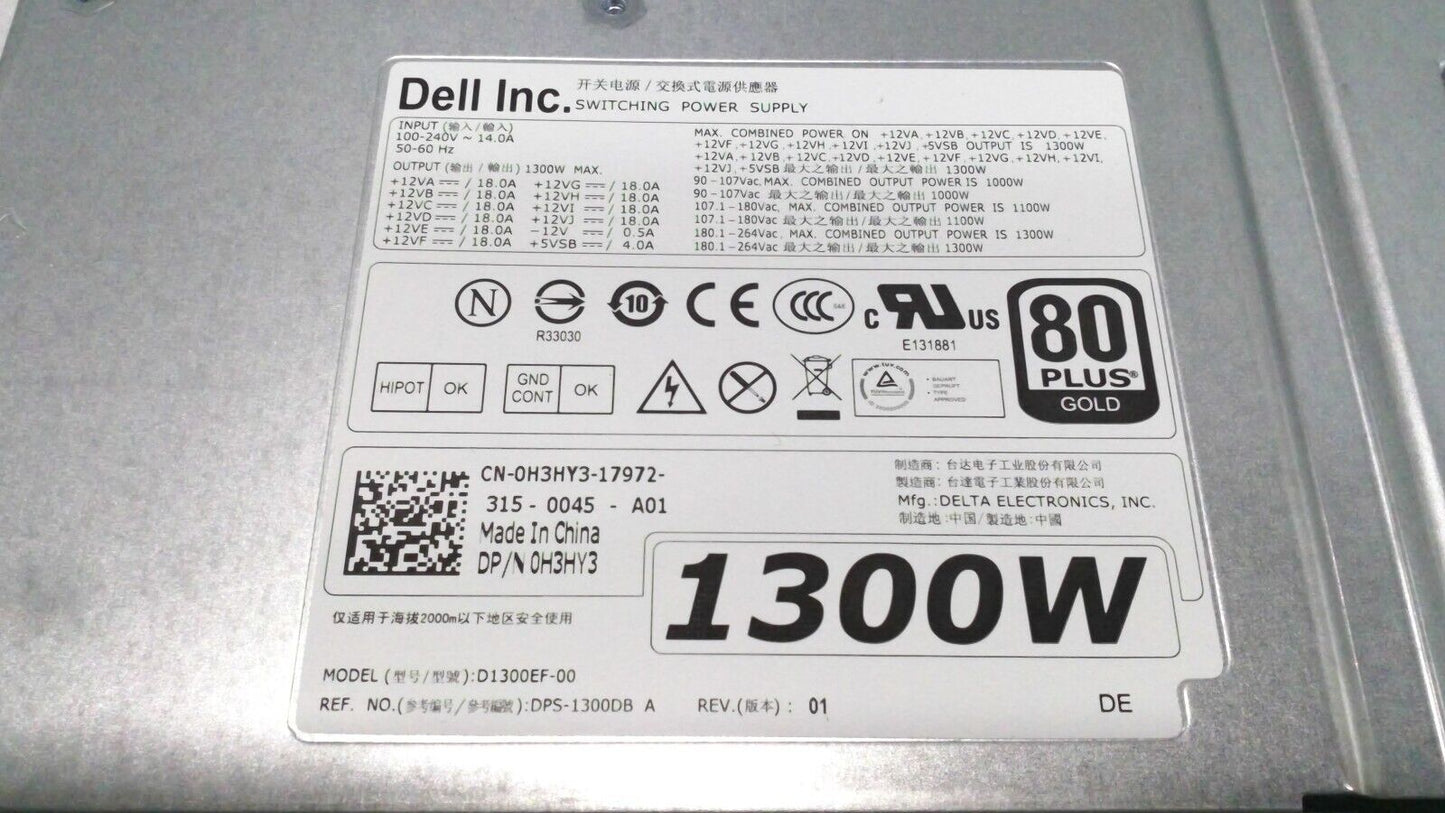 Dell 1300w PSU Power Supply for T7600 T7610 WorkStation, 6MKJ9 H3HY3 MF4N5 09JX5