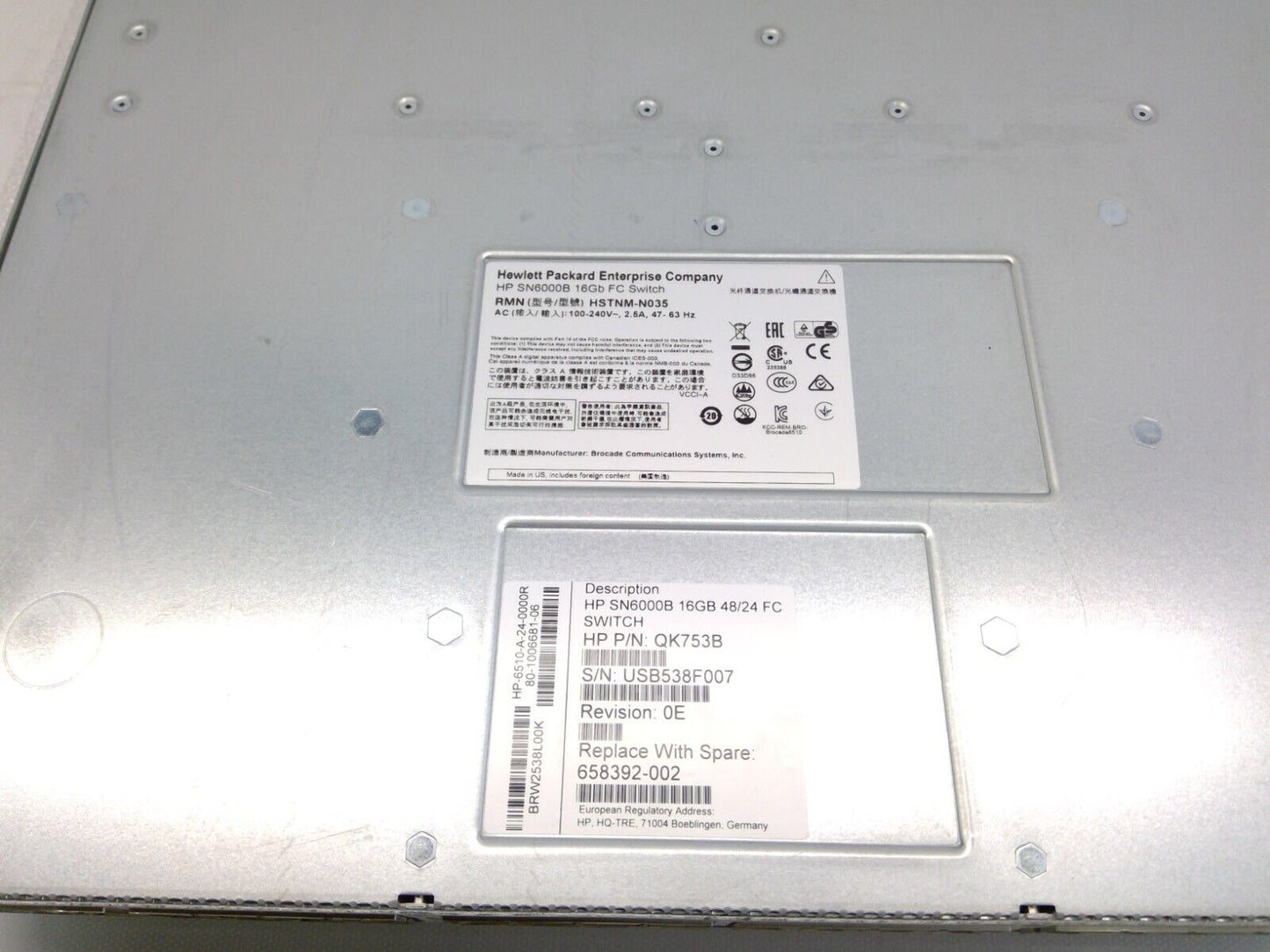 HP SN6000B 16Gb 48-port Managed Fibre Channel Switch w/36 port License Active