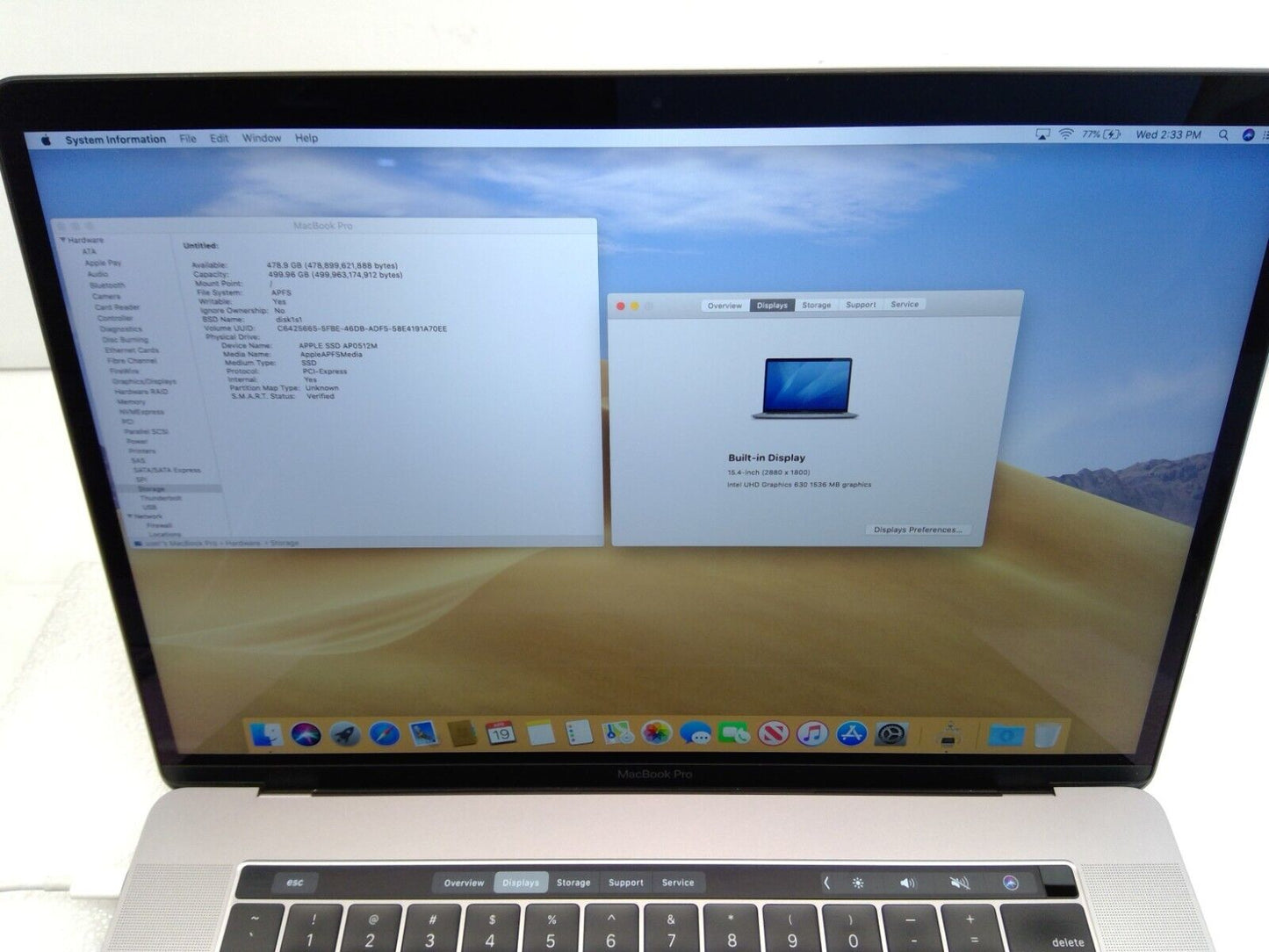 Apple Macbook Pro 15" Retina A1990 2018 i9 @2.9G 32GB 512GB SSD 560X BTO/CTO A0