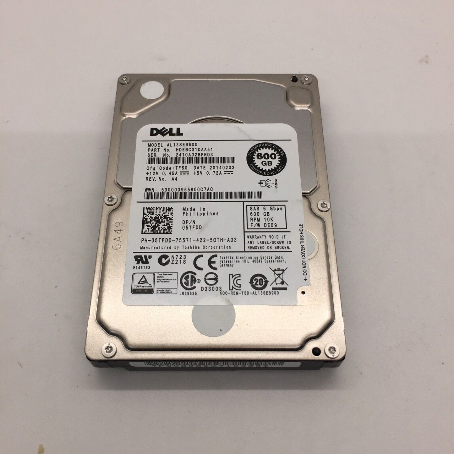 DELL AL13SEB600 05TFDD 600GB 10K RPM 2.5" SAS Internal Hard Disk Drive HDD