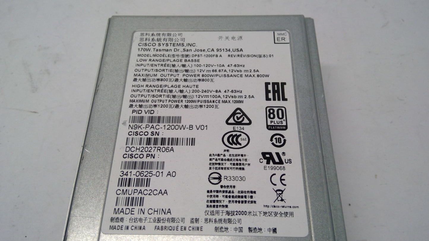 CISCO N9K-PAC-1200W-B AC POWER SUPPLY NEXUS 9300 PORT SIDE EXHAUST 341-0625-01