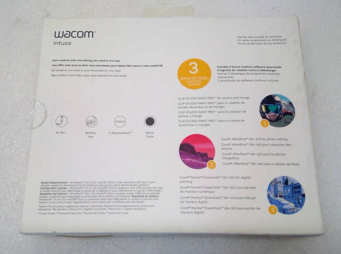 Wacom Intuos Graphics Drawing Tablet Small 7.9"x 6.3" Black CTL4100 w/box