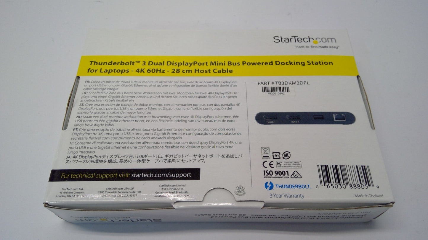StarTech TB3DKM2DPL Thunderbolt 3 Dual DisplayPort Mini Bus Docking Station