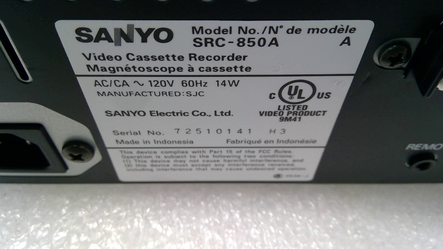Sanyo SRC-850A VCR Time Lapse Security VHS W/Power Cable