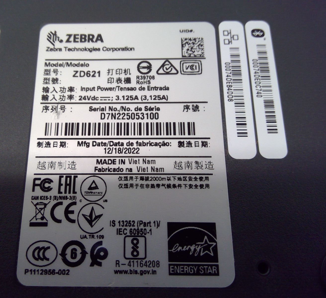 Zebra ZD621 300dpi Thermal Transfer Label Printer USB LAN Bluetooth NO back cove
