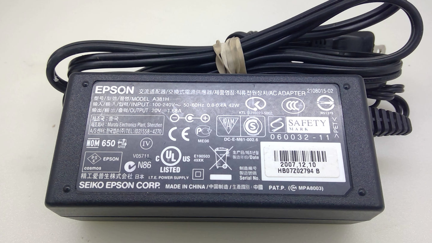 Epson  A381H  Picture Mate   AC Adapter 20V 1.68A Power Supply 2108015-02