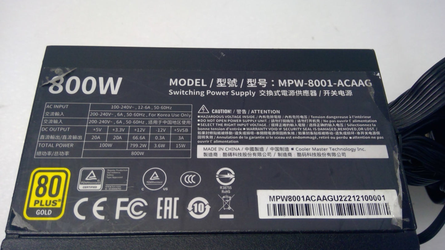 Cooler Master G800 Gold 800W 80+ Gold Power Supply PSU   MPW-8001-ACAAG