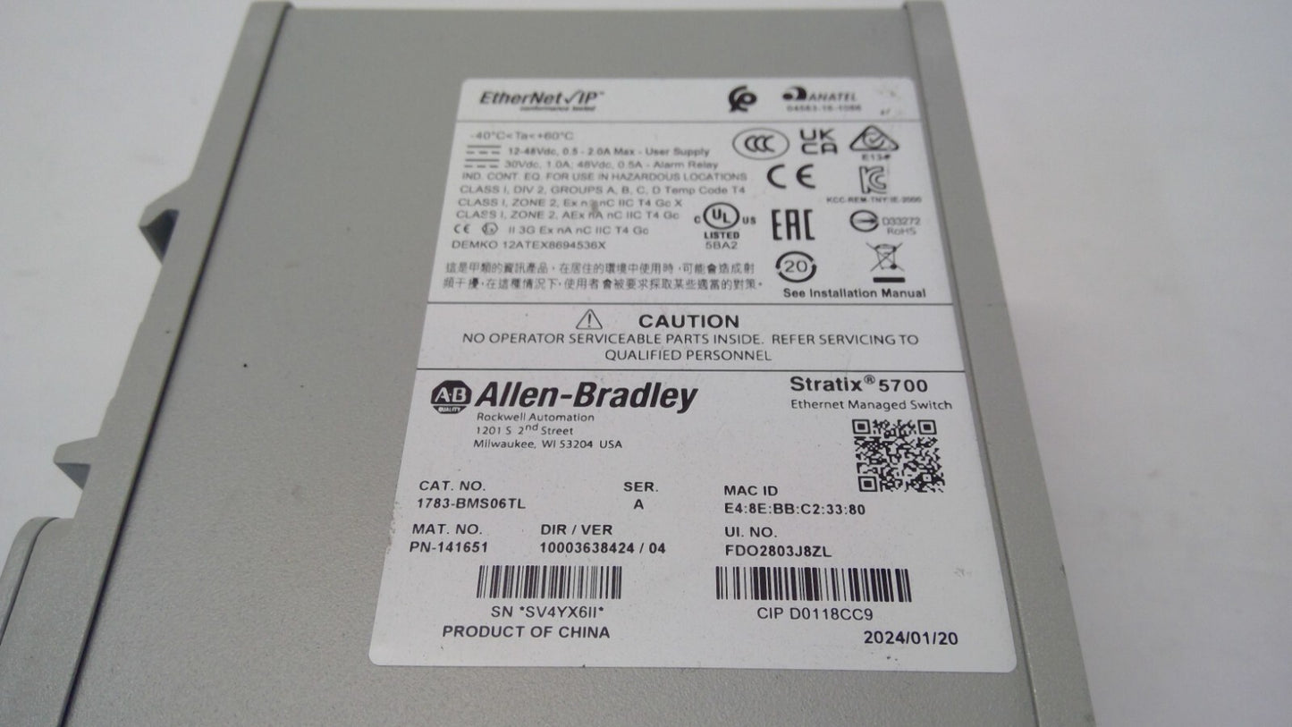 Allen Bradley 1783-BMS06TL Stratix 5700 Managed Ethernet Switch, 6-FE Port, Lite