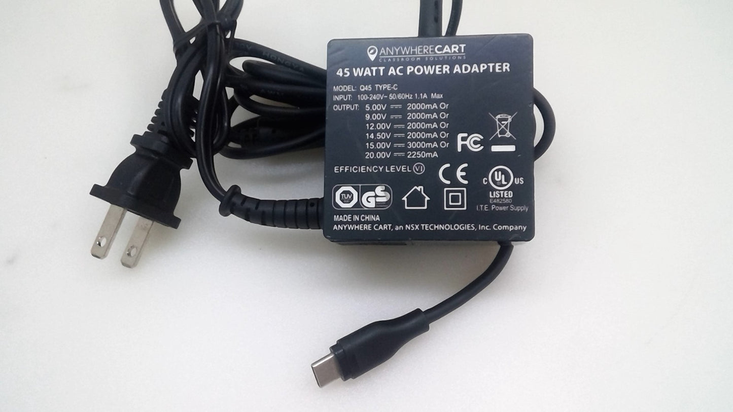 Lot Of 2 AnywhereCart 45W USB C Q45 Type-C AC 6FT Power Adapter Universal