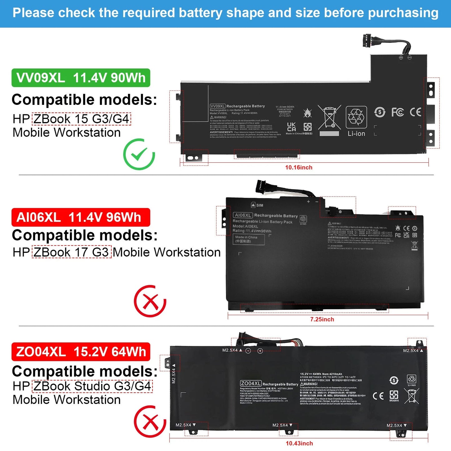 OEM VV09XL 90Wh Battery for HP ZBook 15 17 G3 808452-002 HSTNN-DB7D HSTNN-C87C