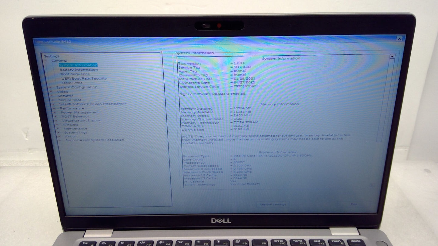 *READ* Dell Latitude 5410 14" LT i5-10210U@1.60Ghz 16G RAM No HDD/Battery/Cover