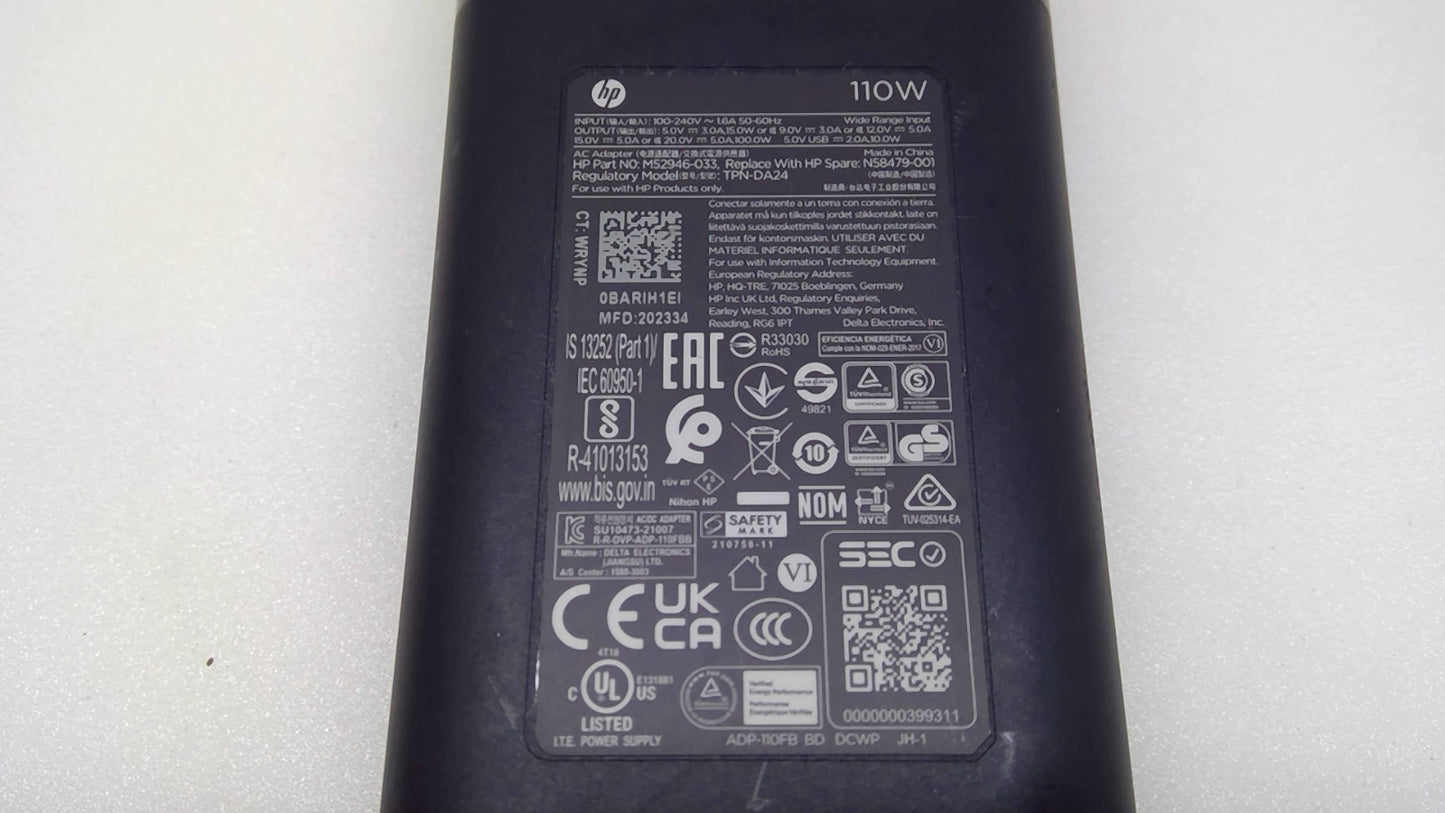 Genuine HP 110W USB-C USB-A AC Adapter N58479-001 M52946-033 TPN-DA24