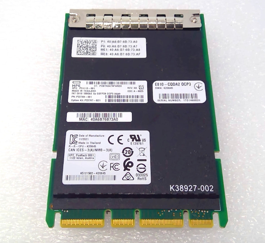 P22769-001 HPE E810-CQDA2 Ethernet 100GB 2-port QSFP28 OCP3 Network Adapter Card