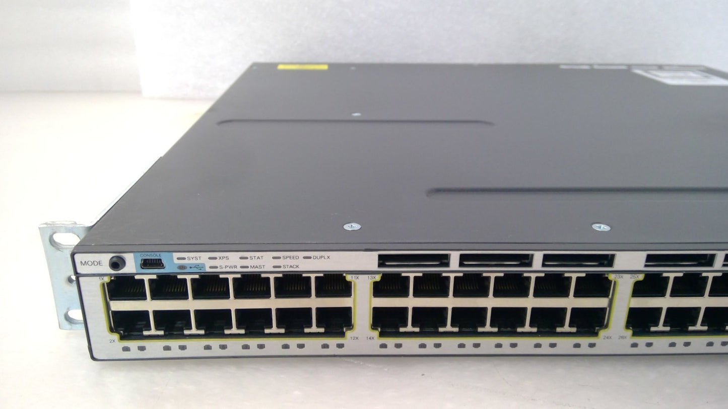 Cisco WS-C3750X-48T-S 48 Port Gigabit Switch w/C3KX-NM-1G Module 2PSU 2FAN
