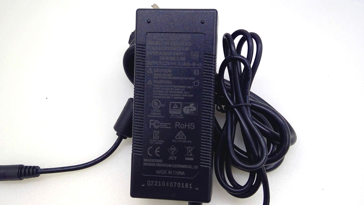 YHY-12003000 12V 3A 36W AC/DC Power Adapter w/ Power Cord