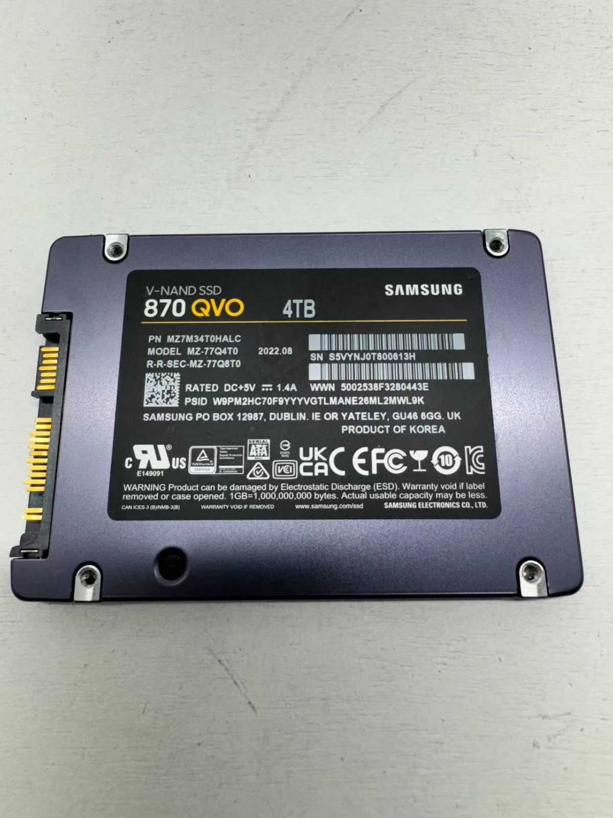 *For Parts* Samsung 870 EVO 4TB MZ-77Q4T0 V-NAND SATA 2.5" Solid State Drive