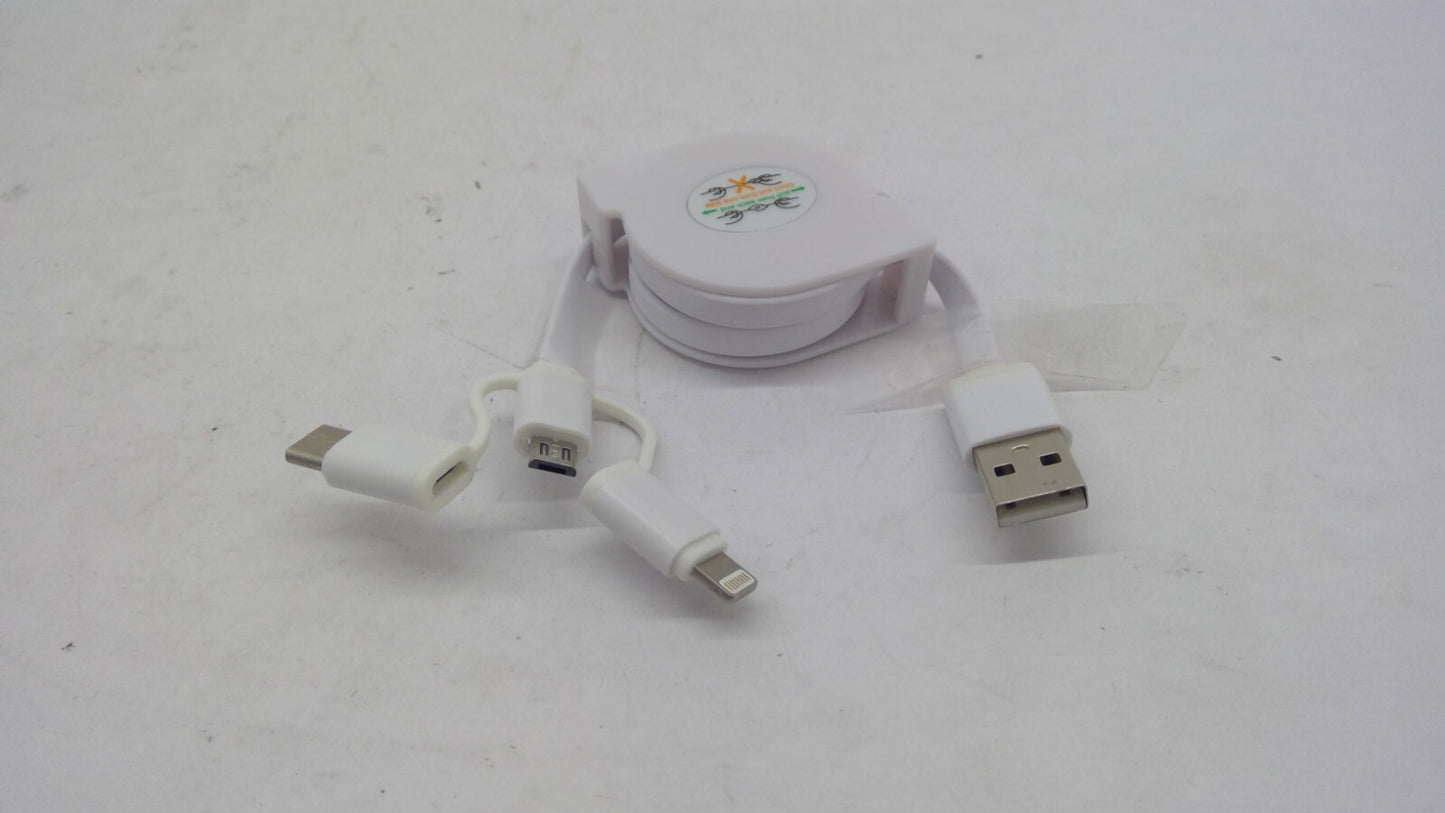 Lot of 3 FACTION 3in1 Charging Cable Roll  Multi Function iPhone/USB-C/Micro USB