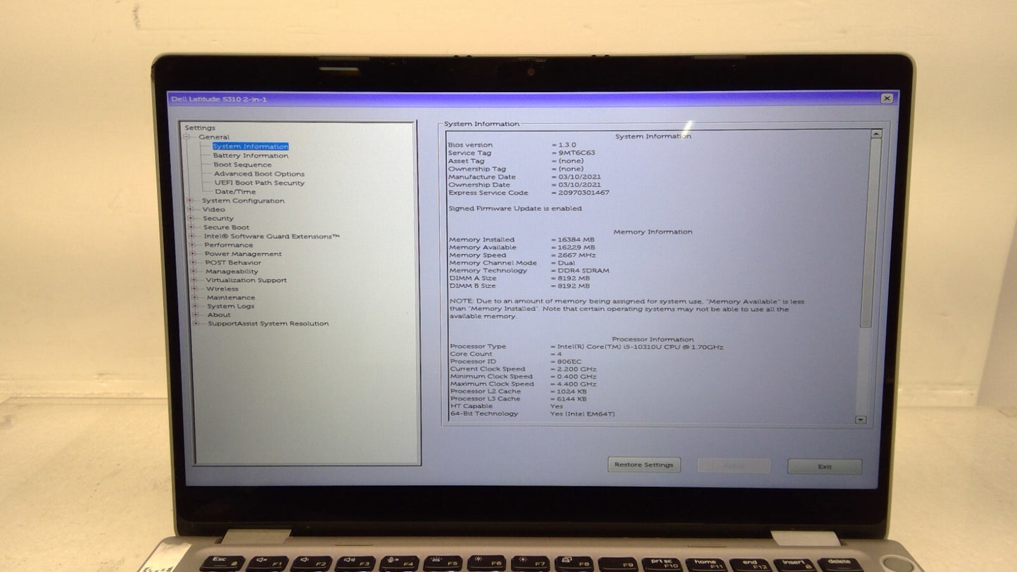 Dell Latitude 5310 13.3"FHD Touch i5-10310U@1.7GHz 16G RAM  No HDD/Battery/Cover