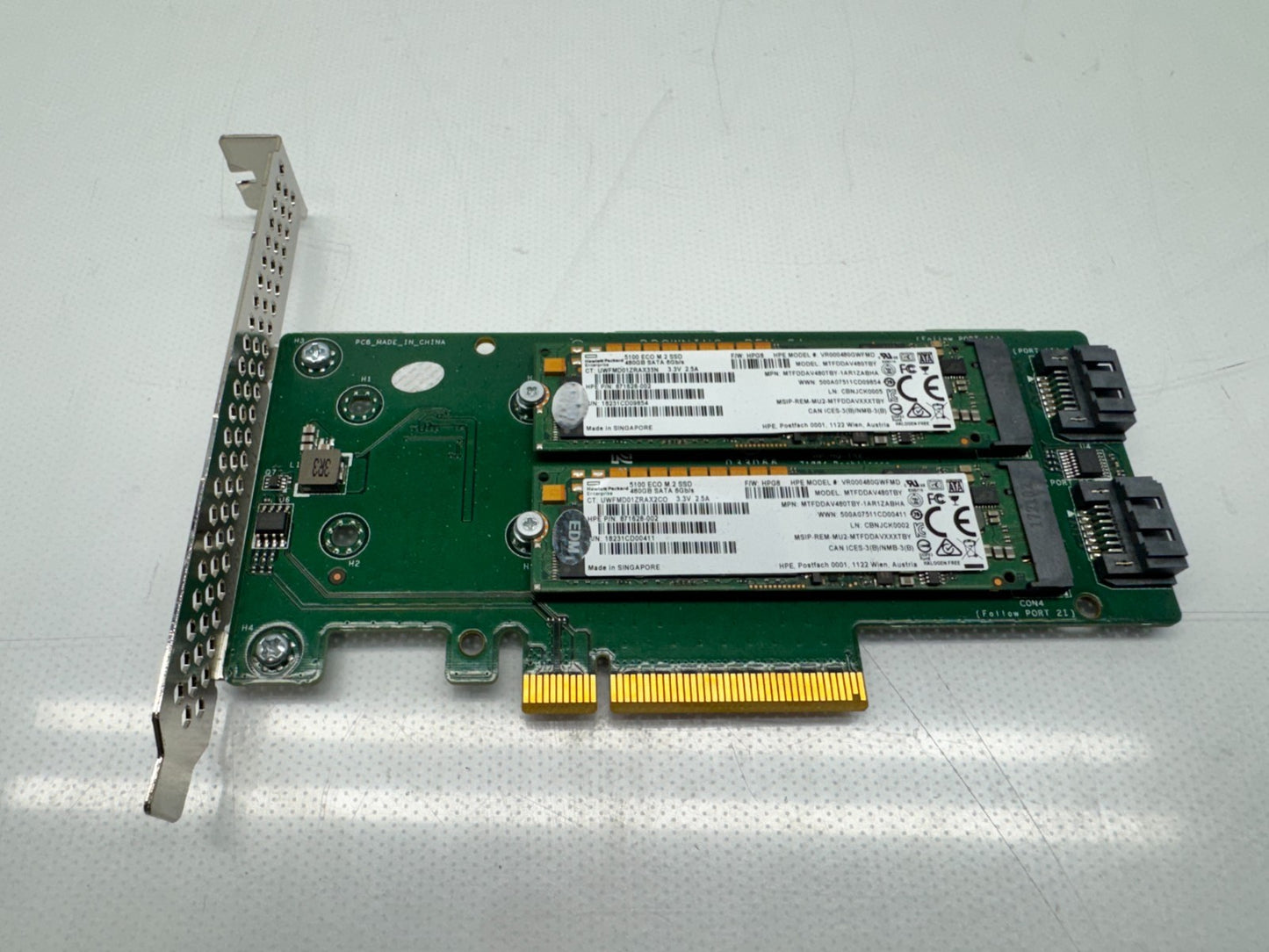 HPE 759505-001 SATA M.2 Dual Drive PCIe Riser Card 759238-001 (2x) 480GB