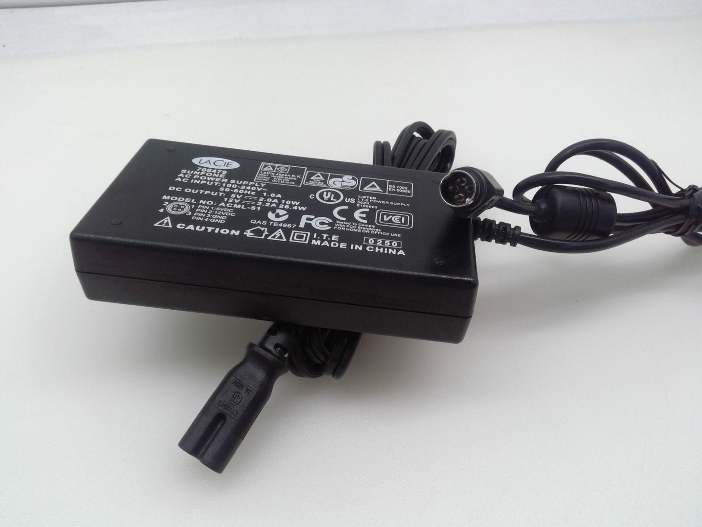LACIE 706479 SUNFONE ACML-51  4-Pin AC Adapter For Charger Power Supply Cord