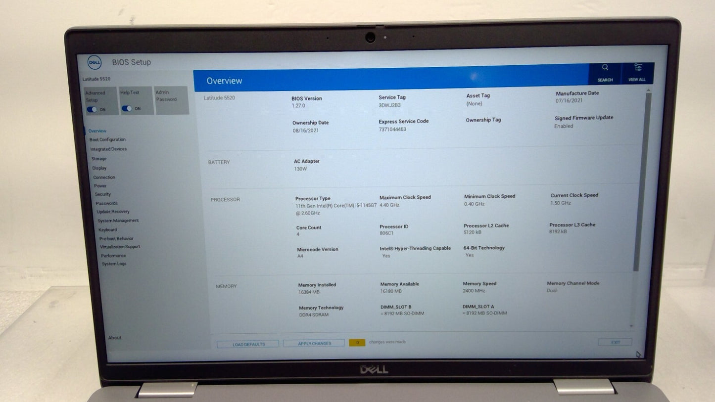 *Read*Dell Latitude 5520 15.6"Laptop i5-1145G7@2.6GHz 16G RAM No HDD/Battery B13