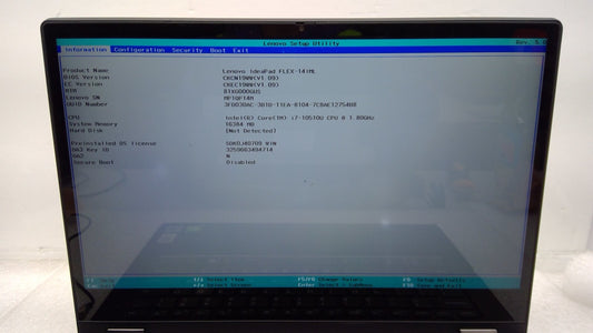 Lenovo IdeaPad FLEX-14IML 14"Touch i7-10510U@1.8Ghz 16G RAM No HDD/Battery"Read"