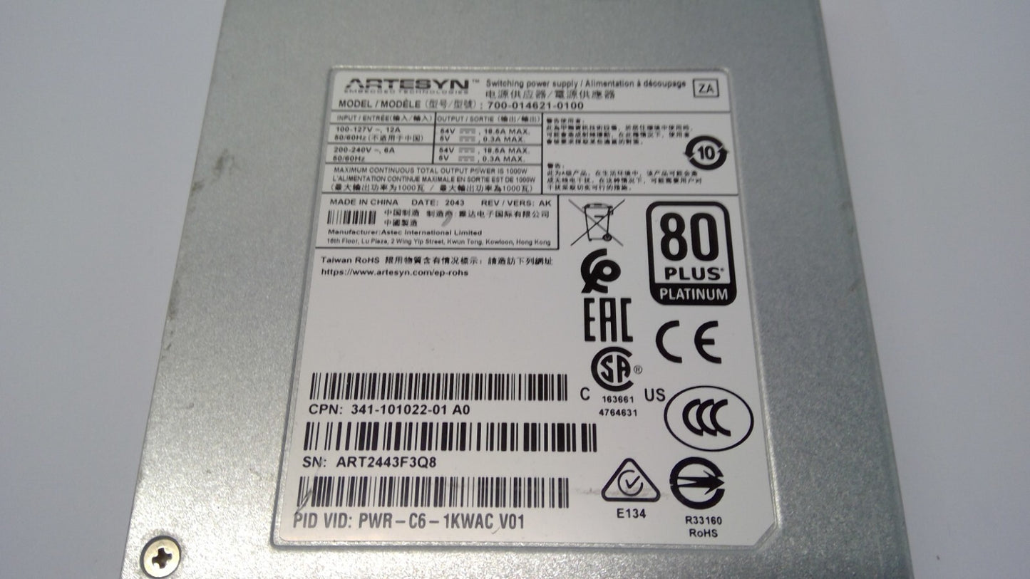 Artesyn Cisco PWR-C6-1KWAC 80 Plus Platinum 9200 Series Switch Power Supply