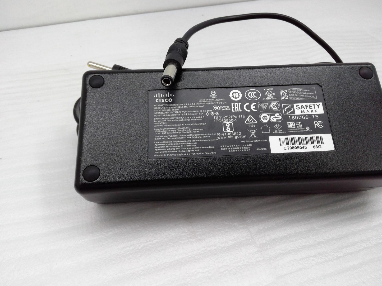 Oem 54V 1.85A Cisco MA-PWR-100WAC 640-76010 100W AC Adapter for Meraki MX68 MX75