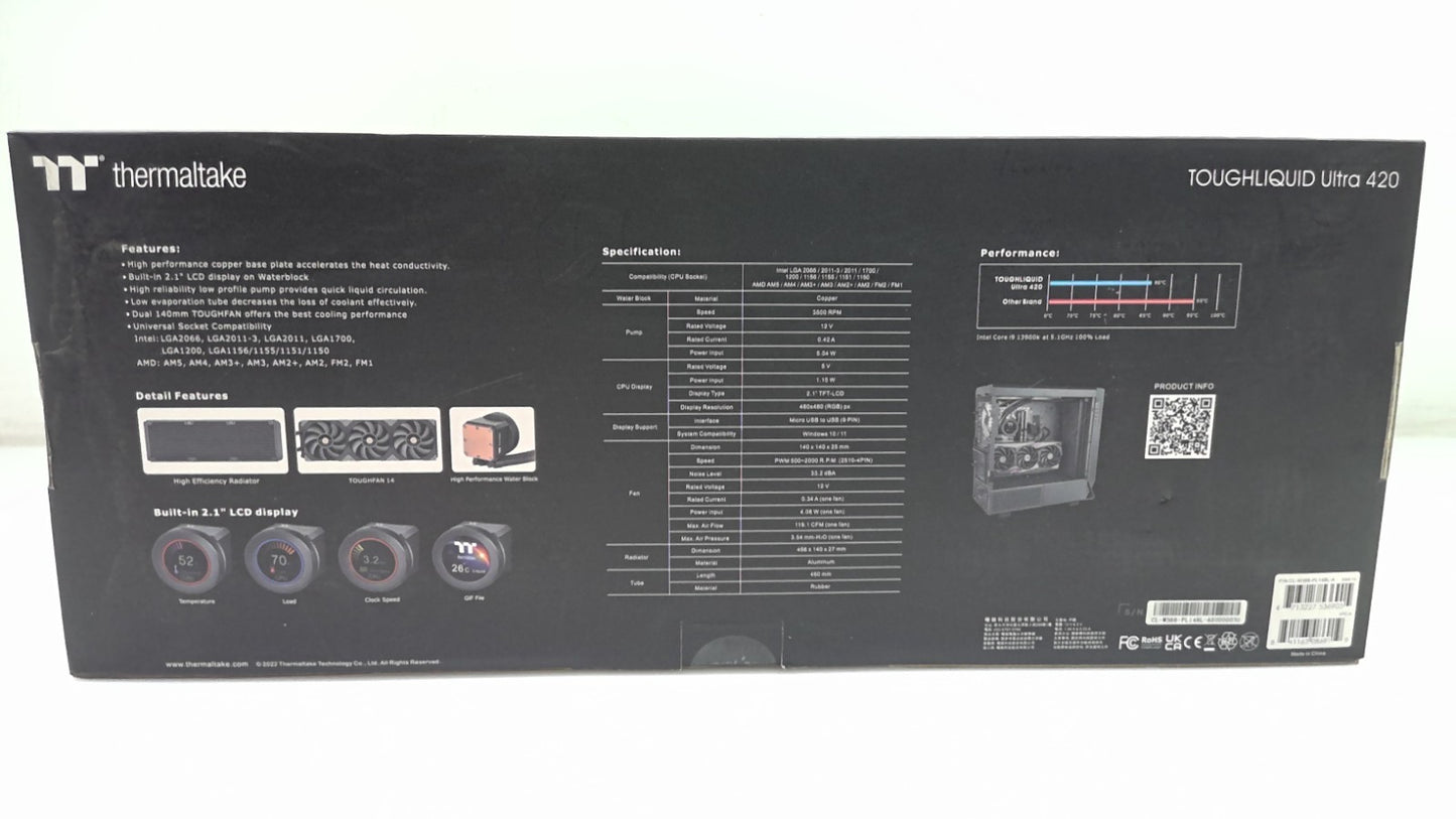 New Thermaltake TOUGHLIQUID Ultra 420 AIO liquid CL-W366-PL14BL-A Cooler