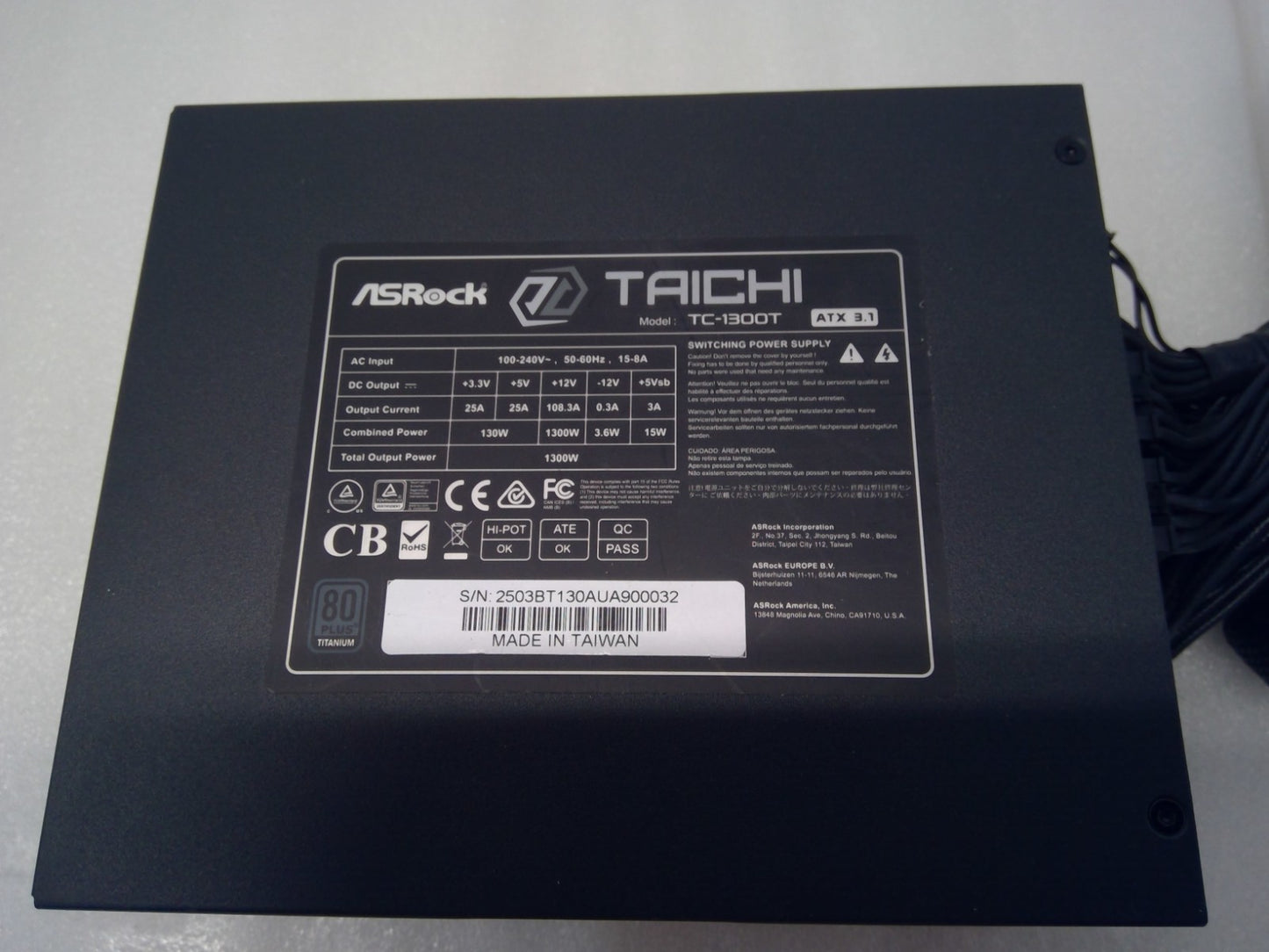 ASRock Taichi TC-1300T 1300W 80PLUS Titanium ATX 3.1 Full Modular power supply