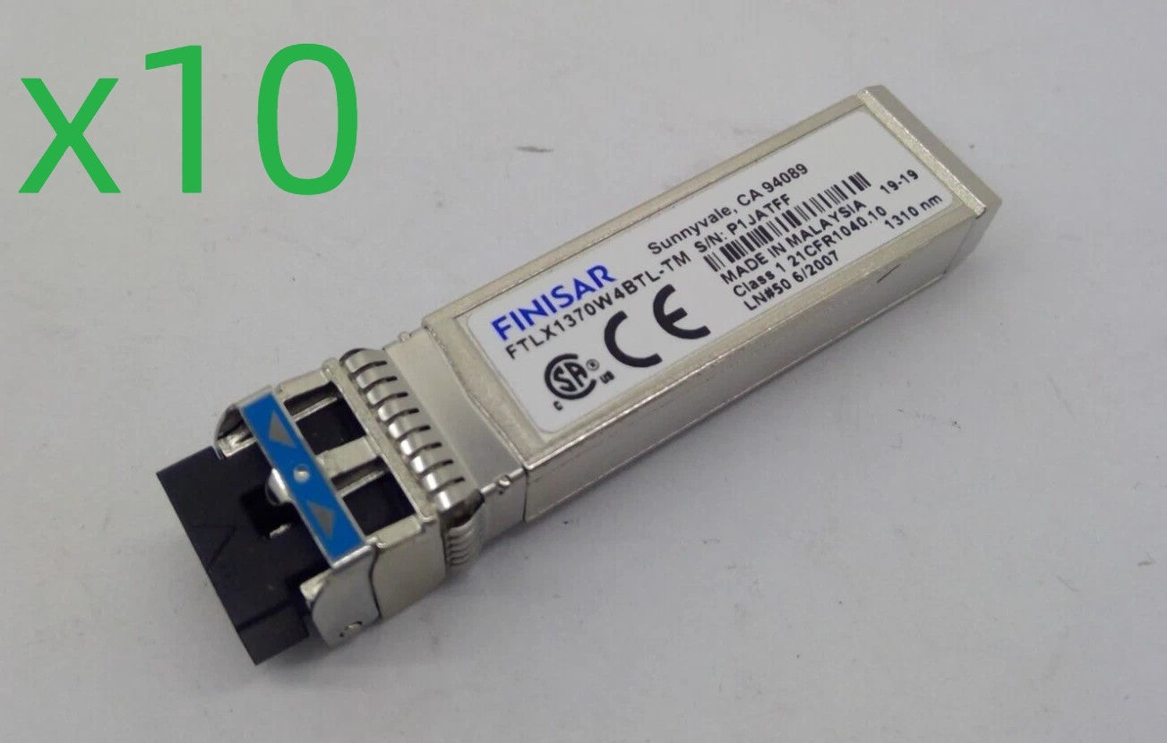 LOT OF 10 Finisar 10G FTLX1370W4BTL-TM 1310nm FP, SFP Wireless 1.2-9.8304 Gb/s