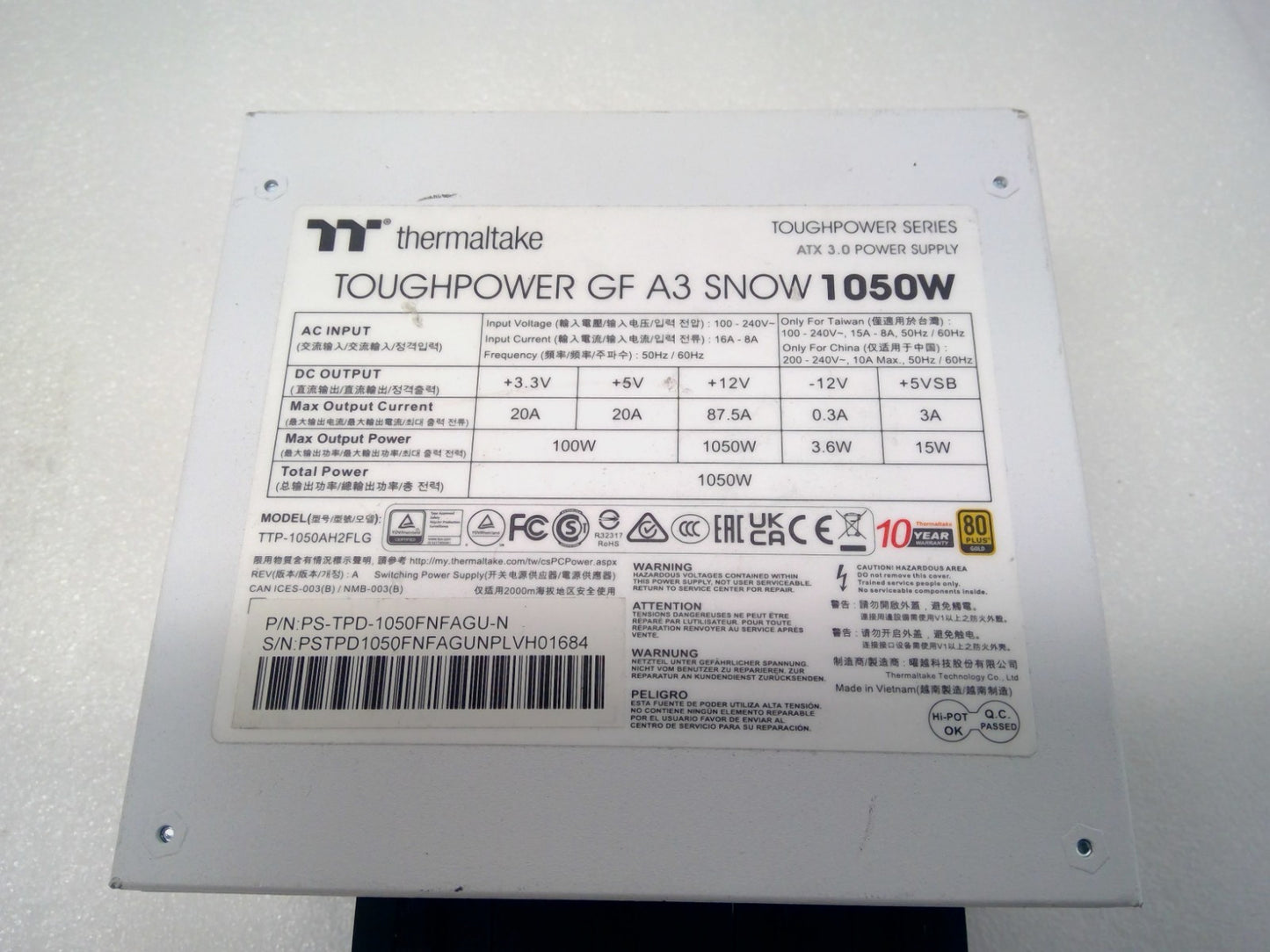 Thermaltake Toughpower GF A3 SNOW 1050W Modular Power Supply PS-TPD-1050FNFAGU-N