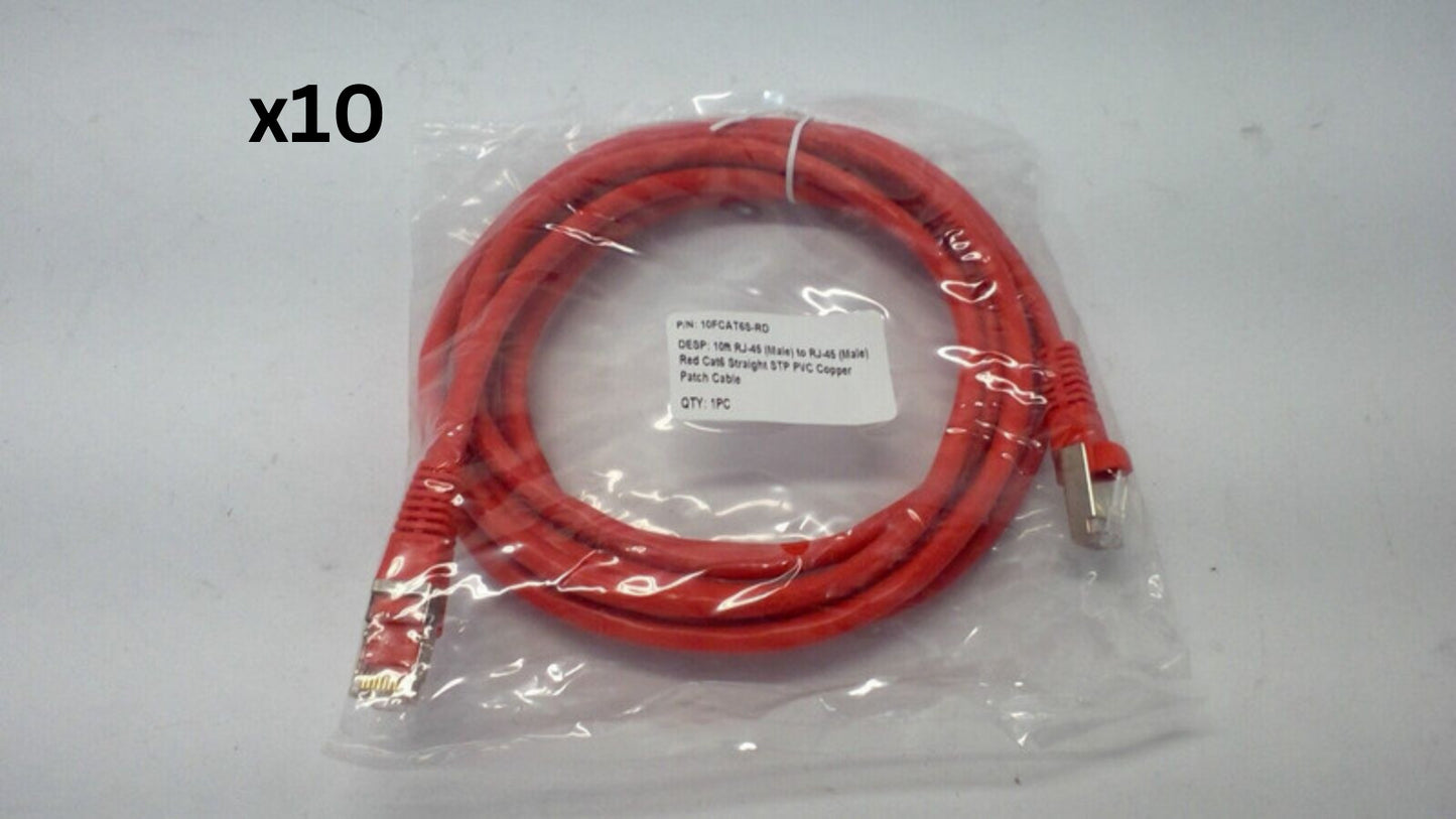Lot of 10 - Cat6e Ethernet Patch Cable RJ45 Internet Cat5e Cable - 10 feet