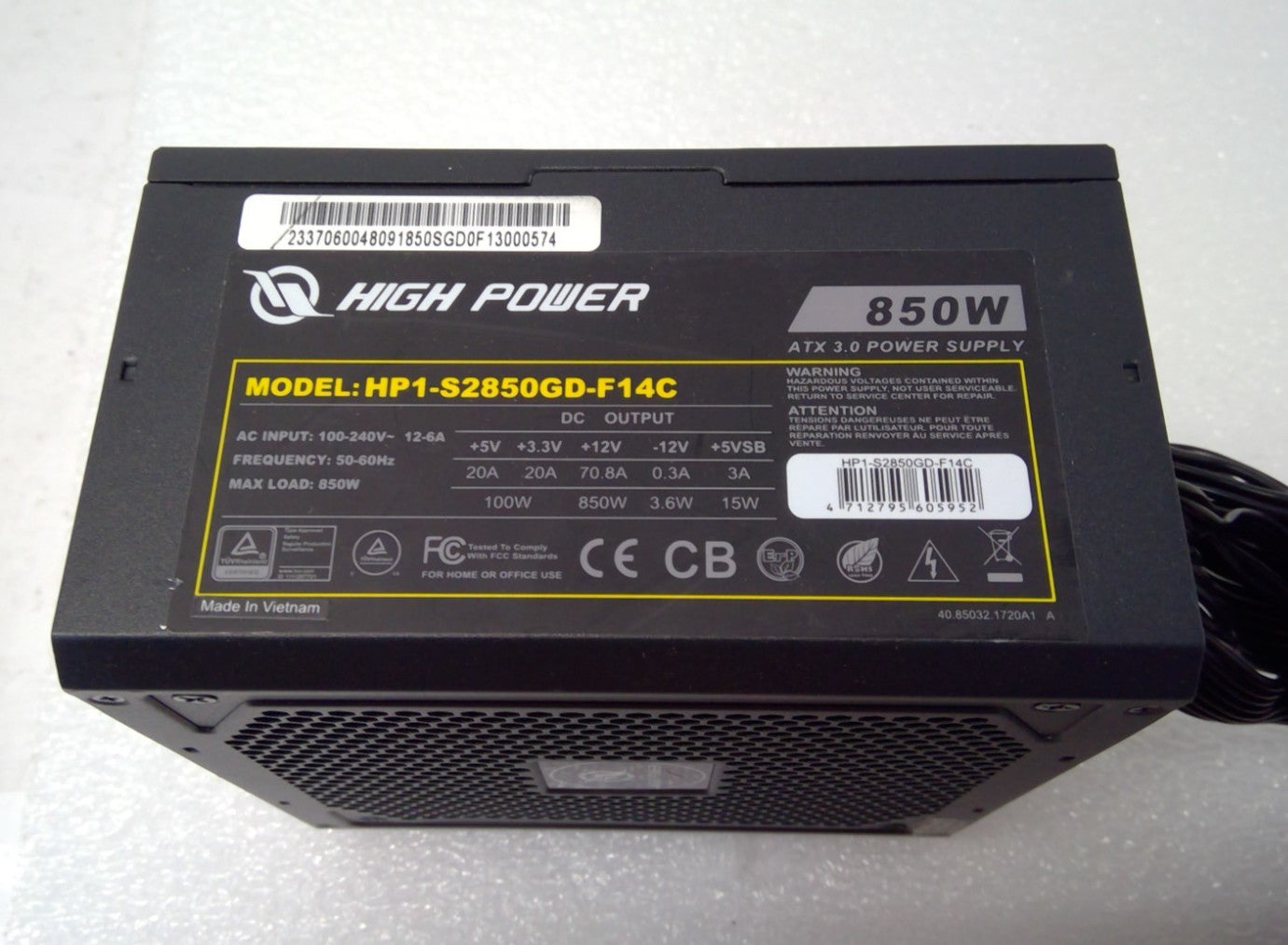 High Power 850W 80 PLUS Gold ATX Power Supply HP1-S2850GD-F14C