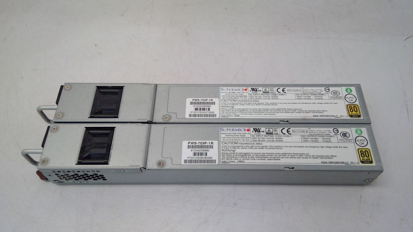 *Lot 2* Supermicro PWS-703P-1R 750W 1U Server 80+Gold PSU Switching Power Supply