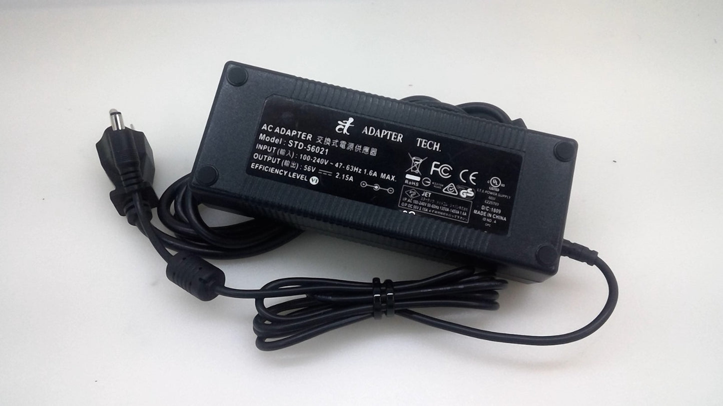 ADAPTER TECH. STD-56021 5.5*2.5mm 56V 2.15A Power Supply Adapter Charger