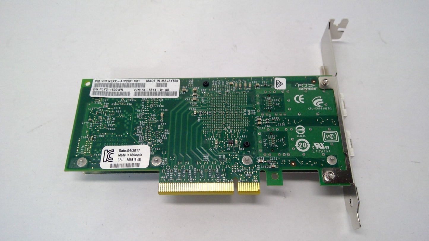 X520-DA2 Intel N2XX-AIPCI01 10GB Dual Port Ethernet Adapter 74-6814-01 H/Bracket