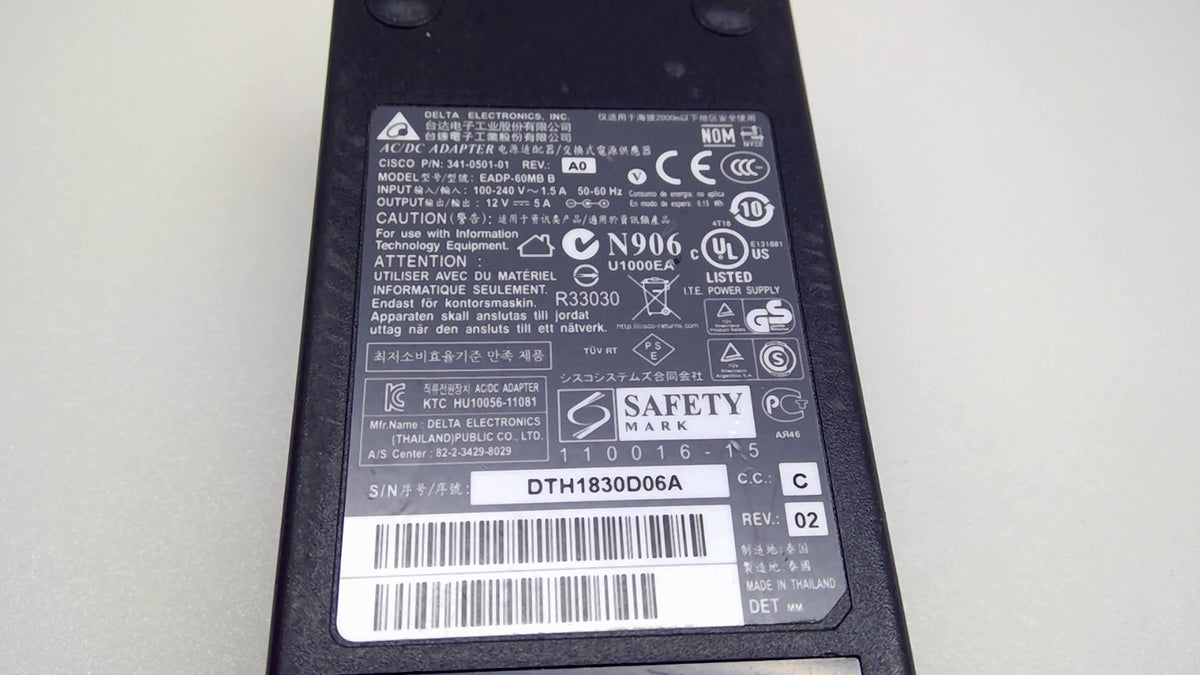 Genuine Cisco ASA5506 60W AC Adapter 341-0501-01 Delta 12V 5A 4-Pin