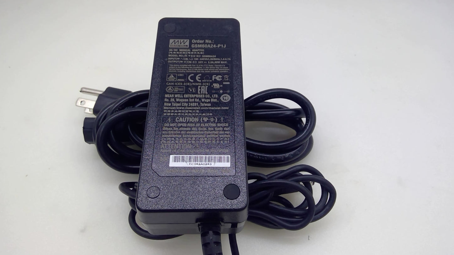 MEAN WELL GSM60A24-P1J AC/DC Power Adapter 24V 2.5A 60w 5.5X2.1mm w/Cord