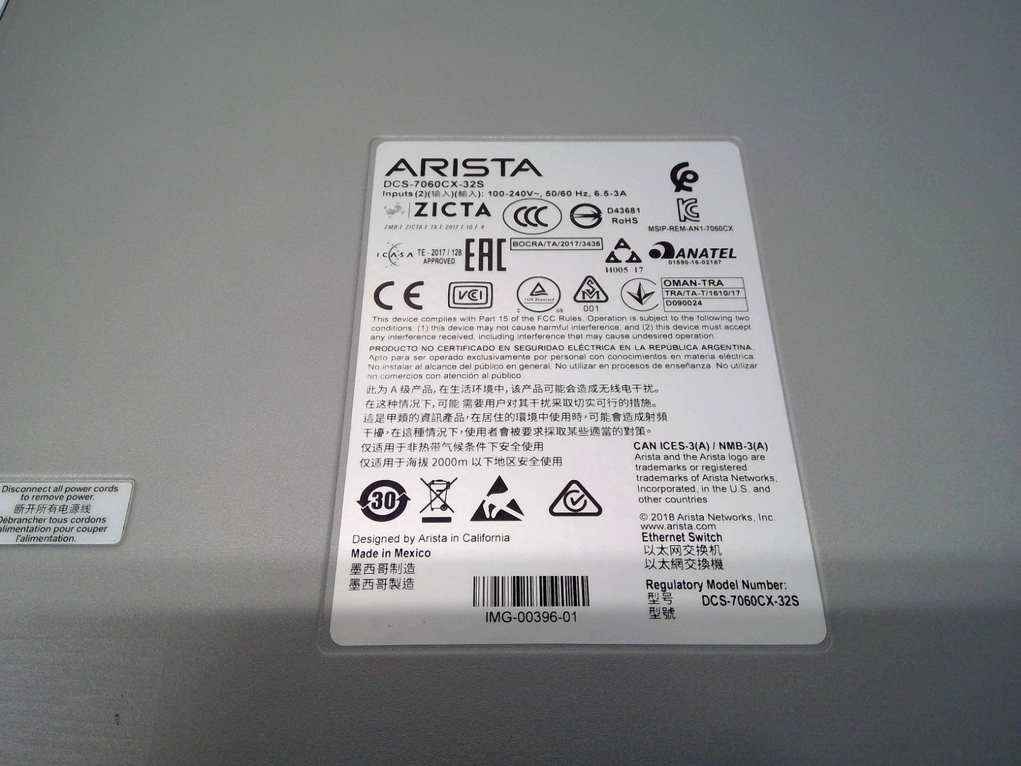 Arista 7060X 32x100GbE QSFP & 2x 10GbE SFP+ Switch DCS-7060CX-32S-R