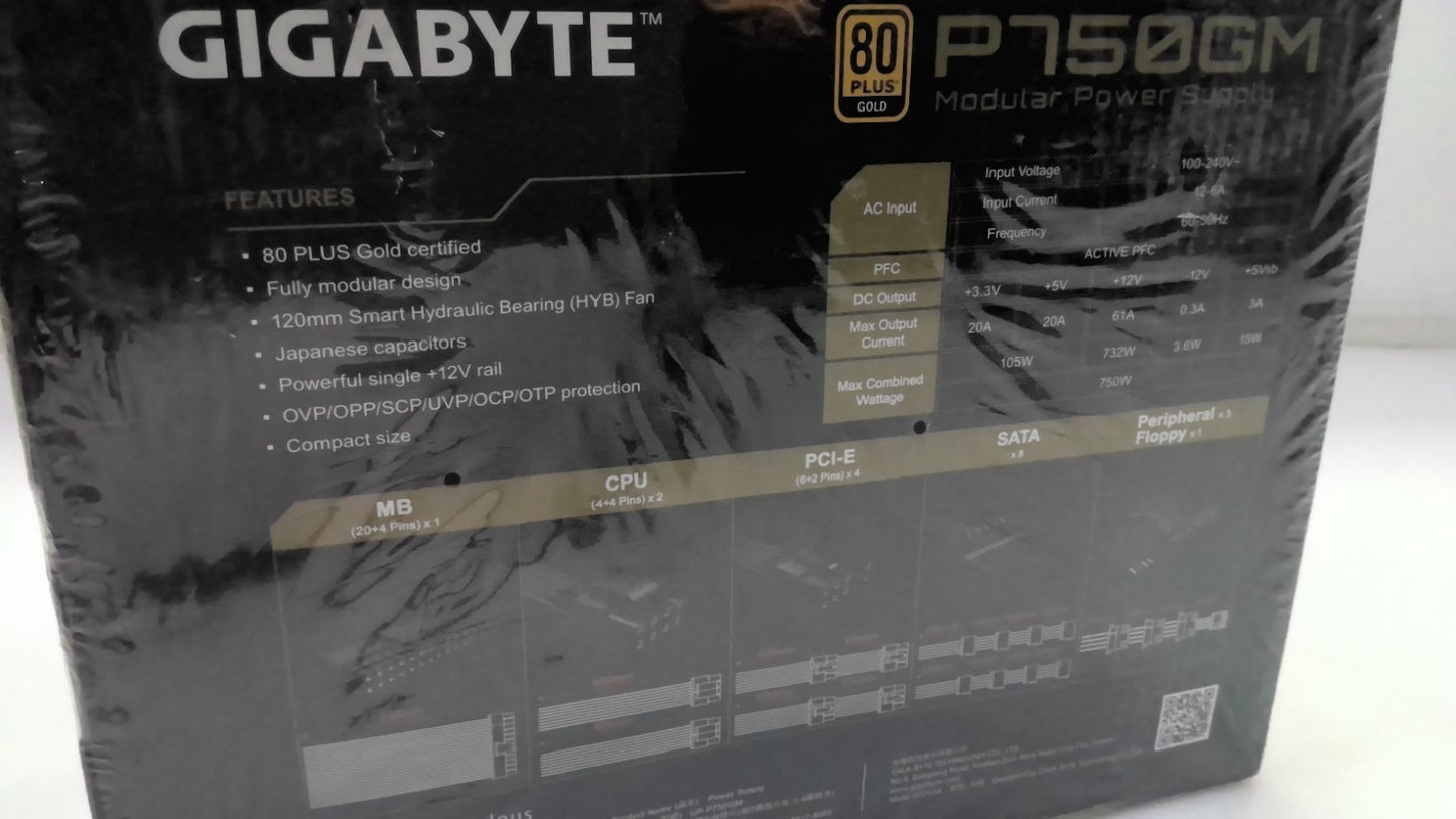 NEW Gigabyte P750GM 80 PLUS GOLD Modular Fully Power Supply  12V 120mm GP-P750GM