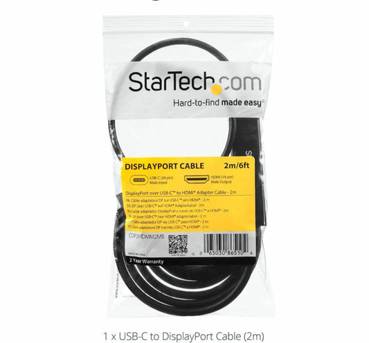 StarTech.com USB-C (Male) to HDMI (Male) DisplayPort 4K Cable CDP2HDMM2MB 2m/6ft