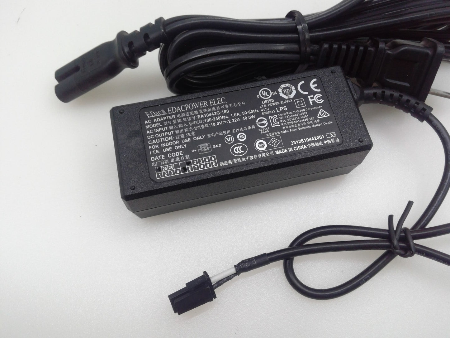 Genuine 2Pin Edac AC Adapter EA10442G-180 Power Supply 18V 2.22A w/Cord