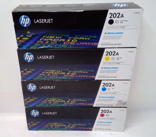 New HP 202A Genuine HP 4pk Toner Cartridges Black, Cyan, Yellow, Magenta