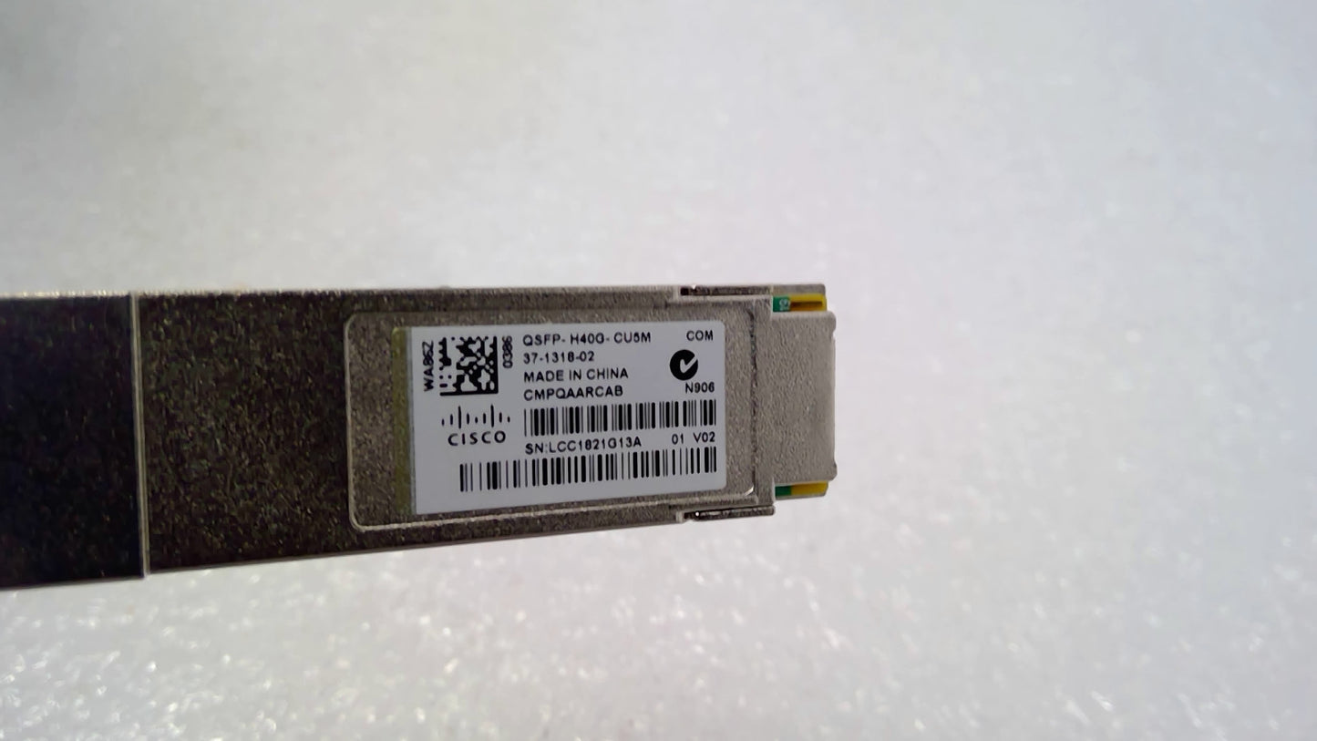 CISCO QSFP-H40G-CU5M 40Gb QSFP CR4 Passive Direct Copper Cable 5M 37-1318-03
